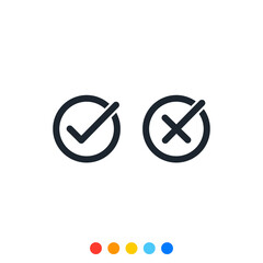 An Icon of Check mark and Cross symbol, Vector.