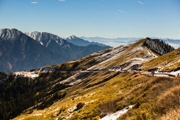 Asia - Beautiful landscape of highest mountains reflect fantasy dramatic sunset sky in winter at Taroko National Park, Hehuan Mountain, Taiwan 