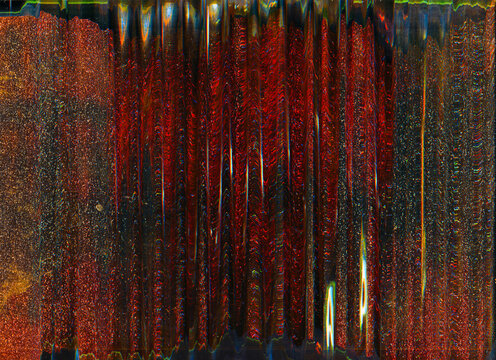 Glitch texture overlay. Pixel noise. Distressed electronic screen. Red blue color gradient static distortion artifacts on dark black grunge background.