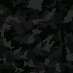 
Black camo, seamless vector pattern. Classic camouflage dark camouflage.