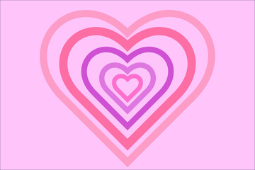 Vector background with concentric stripes in heart shape. romantic surface design. Pink aesthetic hearts backdrop.