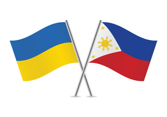 Ukraine and the Philippines crossed flags. Ukrainian and Philippine flags, isolated on white background. Vector icon set. Vector illustration.