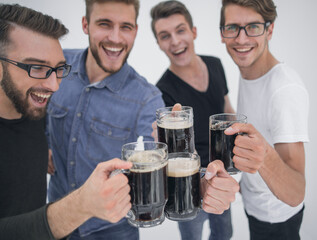 Funny young people with a beer mug full of beer