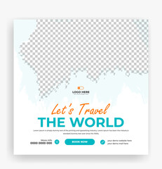Travel and tourism banner template design, Editable travel social media post banner design