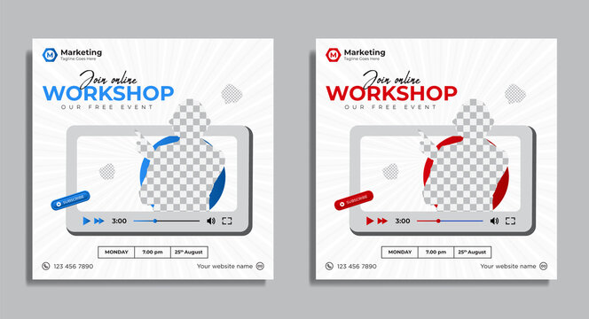Live streaming business conference workshop social media or instagram post template vector premium