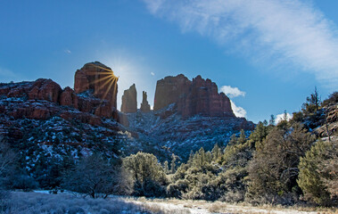 Sunburst On Cathedral Rock In Sedona Arizona Winter Time 2022