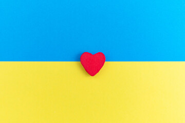 Red Heartt in the middle of Blue and Yellow simple colors, Ukrainian national flag background