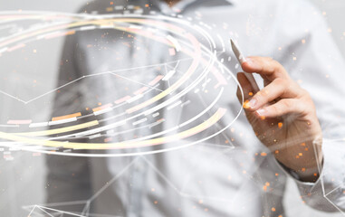 abstract lines with dots over dark background.