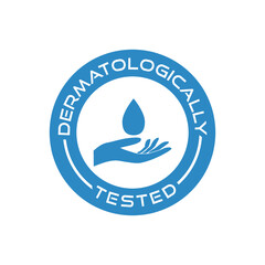 Dermatologically tested icon with water drop and hand logo isolated on white background