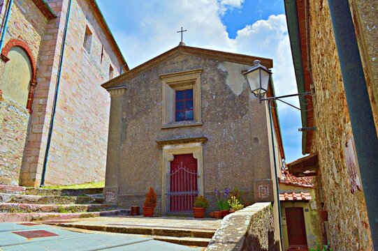 Misericordia church in the medieval village of Gerfalco, in Montieri, Grosseto, Italy