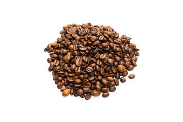 Coffee beans on a white background. Top view.
