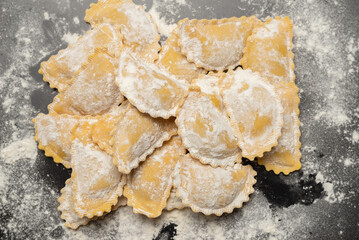 Raw ravioli as background. Healthy italian food.