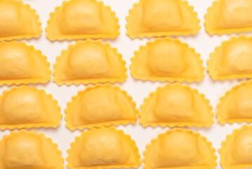 Raw ravioli as background. Healthy italian food.