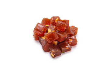 Turkish traditional delight with nuts isolated on white background.