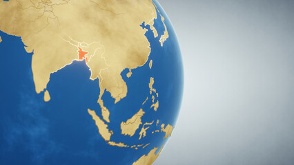 Earth globe with country of Bangladesh highlighted in red. 3D illustration. Elements of this image furnished by NASA