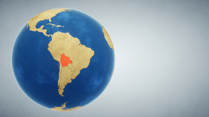 Earth globe with country of Bolivia highlighted in red. 3D illustration. Elements of this image furnished by NASA