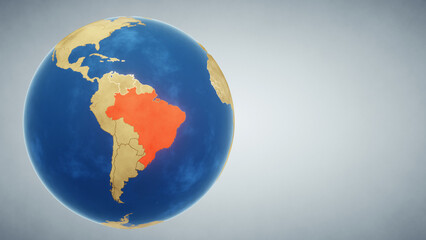 Earth globe with country of Brazil highlighted in red. 3D illustration. Elements of this image furnished by NASA