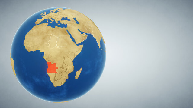 Earth globe with country of Angola highlighted in red. 3D illustration. Elements of this image furnished by NASA