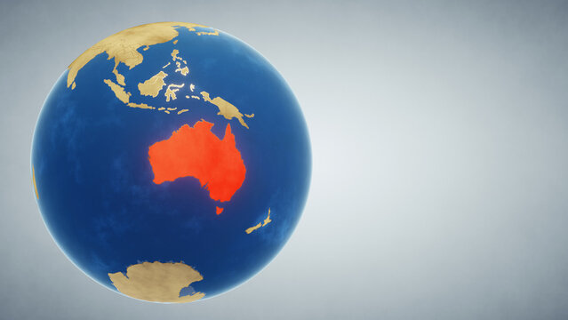Earth globe with country of Australia highlighted in red. 3D illustration. Elements of this image furnished by NASA