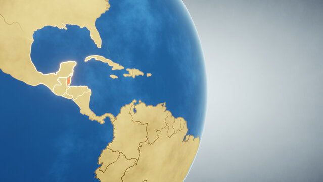 Earth globe with country of Belize highlighted in red. 3D illustration. Elements of this image furnished by NASA
