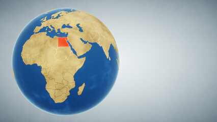 Earth globe with country of Egypt highlighted in red. 3D illustration. Elements of this image furnished by NASA