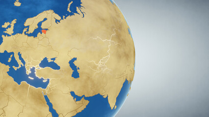 Earth globe with country of Estonia highlighted in red. 3D illustration. Elements of this image furnished by NASA