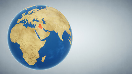 Earth globe with country of Iraq highlighted in red. 3D illustration. Elements of this image furnished by NASA