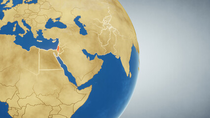 Earth globe with country of Israel highlighted in red. 3D illustration. Elements of this image furnished by NASA