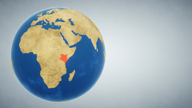 Earth globe with country of Kenya highlighted in red. 3D illustration. Elements of this image furnished by NASA