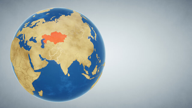 Earth globe with country of Kazakhstan highlighted in red. 3D illustration. Elements of this image furnished by NASA