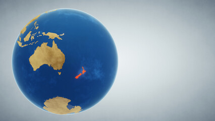 Earth globe with country of New Zealand highlighted in red. 3D illustration. Elements of this image furnished by NASA