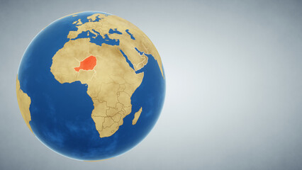 Earth globe with country of Niger highlighted in red. 3D illustration. Elements of this image furnished by NASA