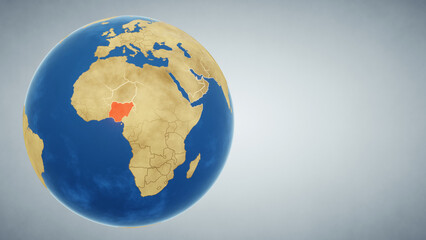 Obraz premium Earth globe with country of Nigeria highlighted in red. 3D illustration. Elements of this image furnished by NASA