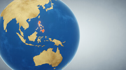 Earth globe with country of the Philippines highlighted in red. 3D illustration. Elements of this image furnished by NASA © HTGanzo