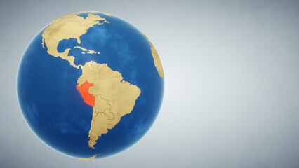 Earth globe with country of Peru highlighted in red. 3D illustration. Elements of this image furnished by NASA