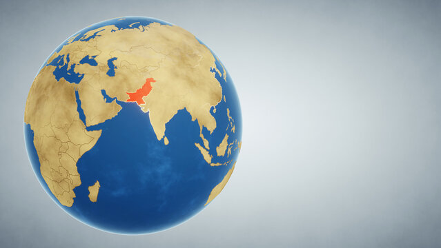 Earth globe with country of Pakistan highlighted in red. 3D illustration. Elements of this image furnished by NASA