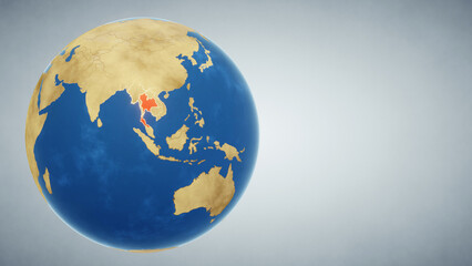 Obraz premium Earth globe with country of Thailand highlighted in red. 3D illustration. Elements of this image furnished by NASA