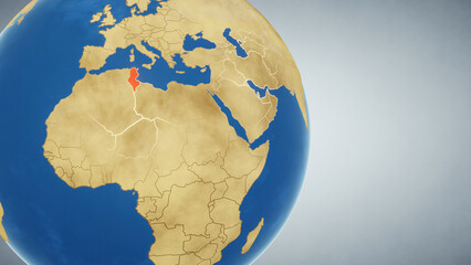 Earth globe with country of Tunisia highlighted in red. 3D illustration. Elements of this image furnished by NASA © HTGanzo