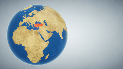 Earth globe with country of Turkey highlighted in red. 3D illustration. Elements of this image furnished by NASA