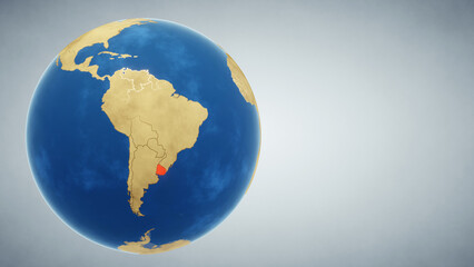 Earth globe with country of Uruguay highlighted in red. 3D illustration. Elements of this image furnished by NASA