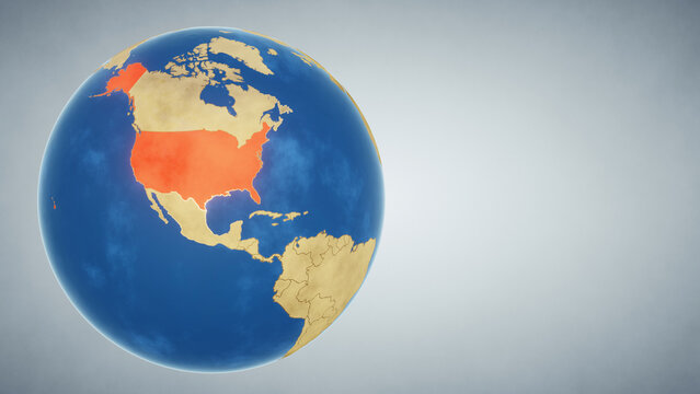 Earth globe with country of the United States highlighted in red. 3D illustration. Elements of this image furnished by NASA