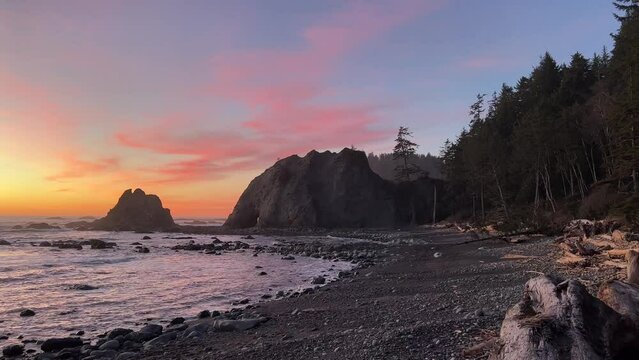 Sunset along the rugged coastline in Olympic National Park