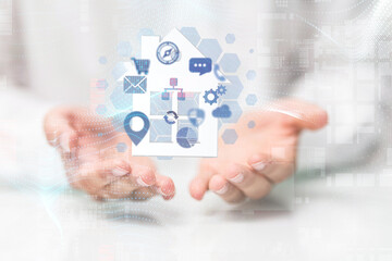 home iot - Neural network 3D illustration. Big data and cybersecurity