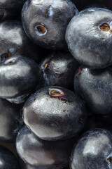 Assortment of red fruits, strawberries, blueberries and raspberries, close up
