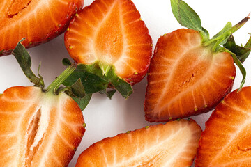 Assortment of red fruits, strawberries, blueberries and raspberries, close up