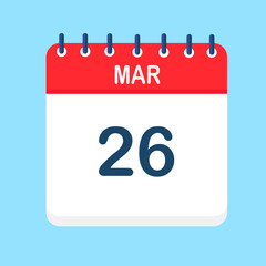 March. Round calendar Icon with long shadow in a Flat Design style.  Vector Illustration. Easy to edit, manipulate, resize or colorize.