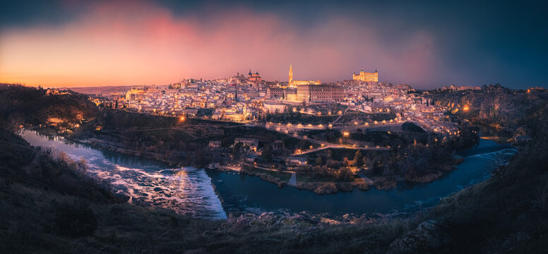 Panoramic view of Toledo, Spain, at sunset