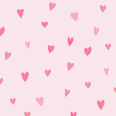 Fototapeta na wymiar Background with delicate pink hearts. Hearts of different shapes and colors on a light pink background. heart background