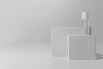 3d render. Mockup bottle of essence toner in natural light. Face skin care cosmetics.