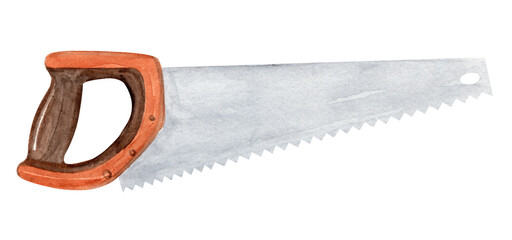 Watercolor orange saw tool isolated on white